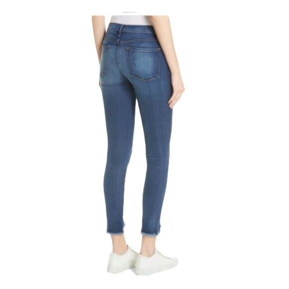 Frame Le Skinny de Jeanne Triangle Hem Jeans Blue Medium Wash Distressed Denim 2 - Picture 2 of 9